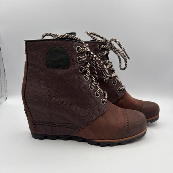Sorel Shoes - Sorel PDX Lexie Boots Women's 8.5 Brown Leather Hidden Wedge Lug Booties